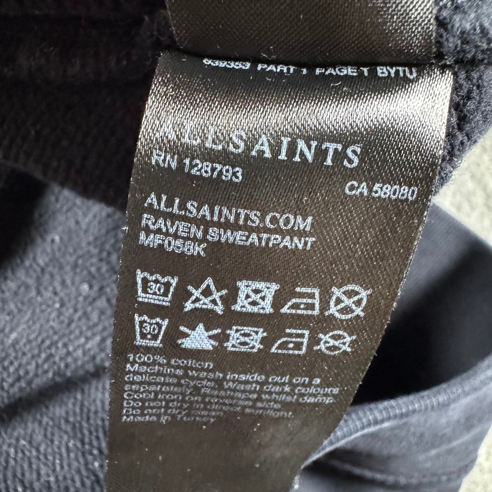 AllSaints Raven Sweatpant Mens Large Black Cotton Slim Tapered Joggers Causal - Picture 4 of 10